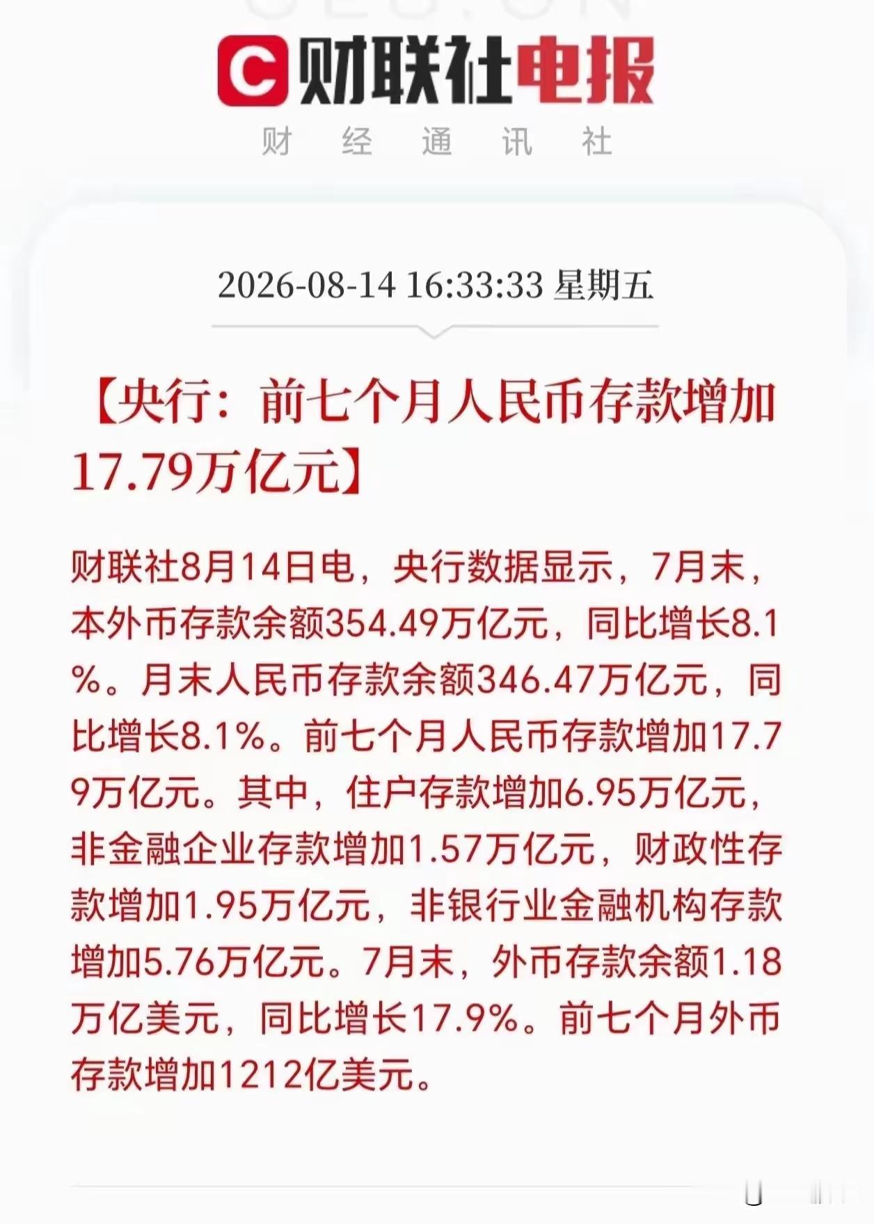 存款继续增长！只能说这轮牛市对普通老百姓来说是完全没有吸引力的！不仅街头路边没人