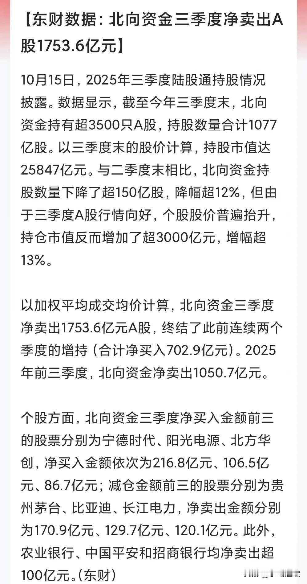 看看北向资金三季度卖出的情况，就知道为什么最近大权重都涨不起来了，同时科技股也卖