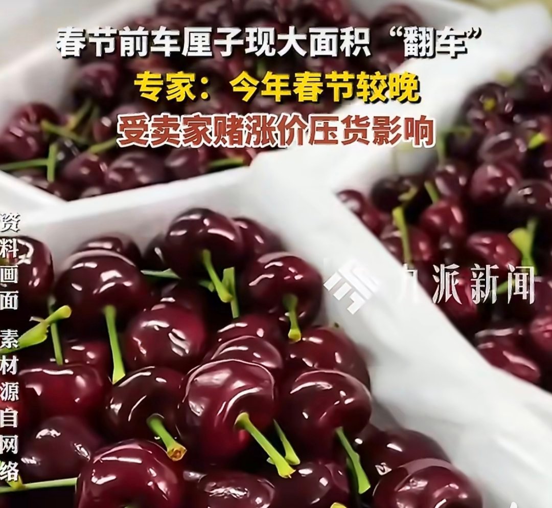 车厘子卖家赌涨价压货车厘子压货赌涨价，是典型的市场误判。今年春节偏晚、货源集中，