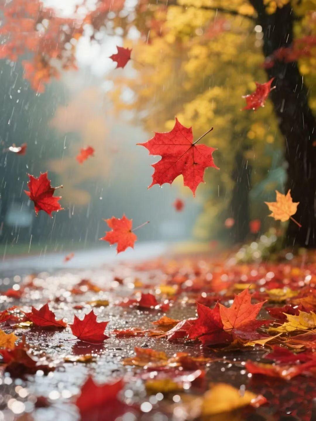 秋叶作者:墨琴昨夜霜风染老林，枝头摇落碧云簪。金铺野径迷归鸟，赤