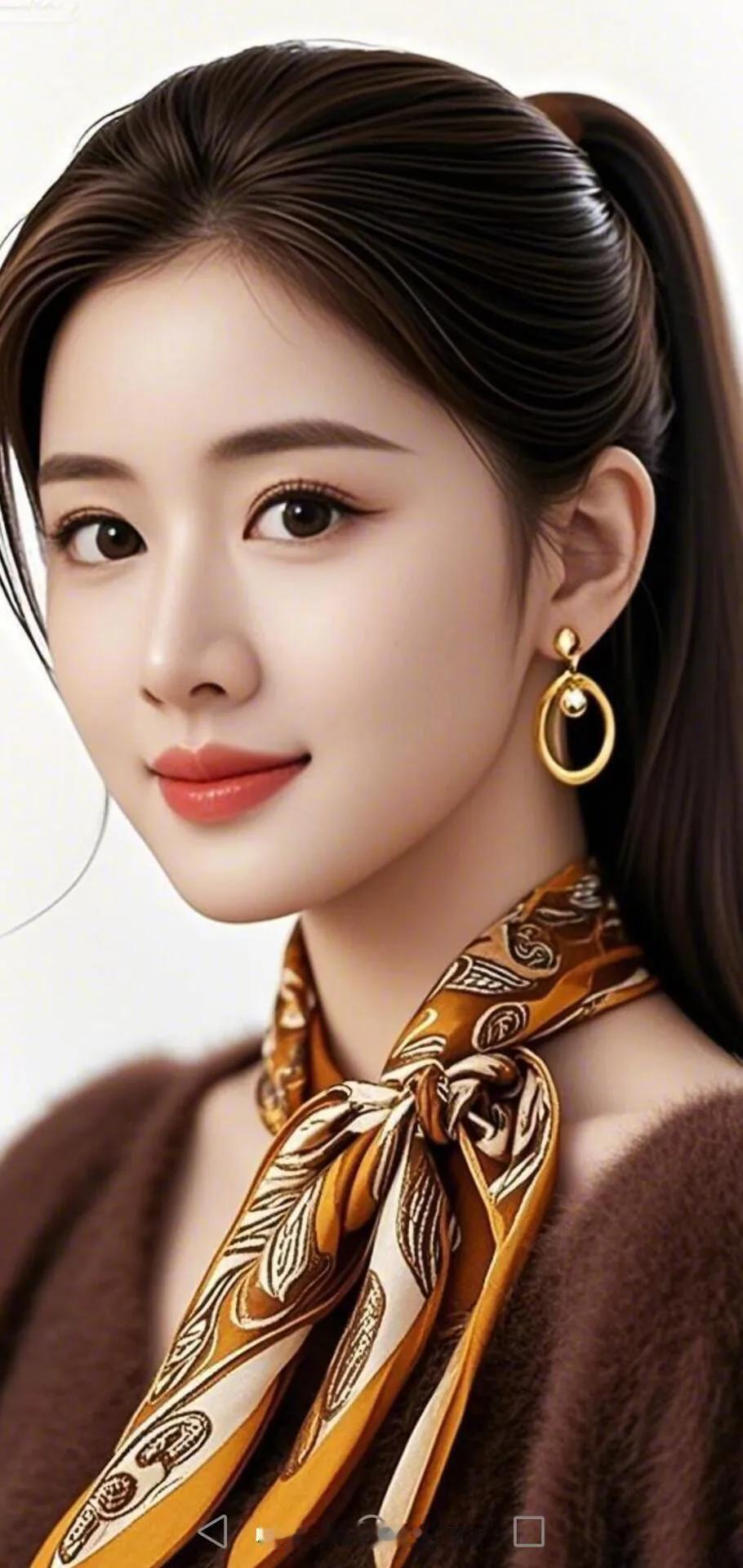 优雅气质，金色耳环搭配丝巾，尽显时尚魅力！