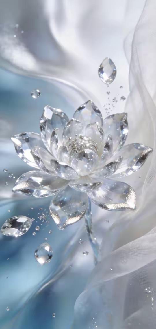 手机壁纸～当花魂凝作琉璃，便有了这一捧清透的温柔。在柔纱漫卷间，将世间的清辉与美