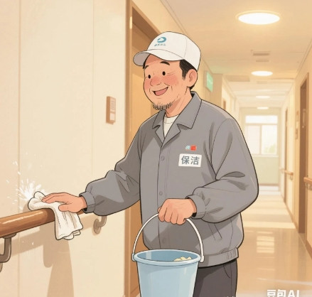 北京医院里的保洁，都是五六十岁的大妈大叔。我爸病房里的保洁，是个59岁的大叔
