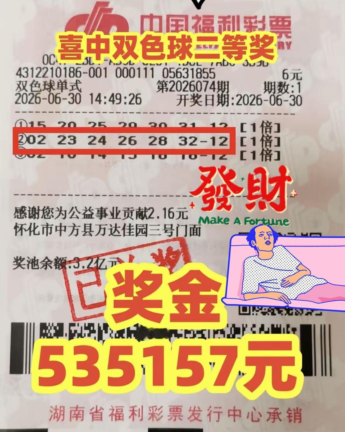 6块中了50多万，这比那些买大复式中一等奖还要幸运。看着这张奖票，真的让人羡慕！