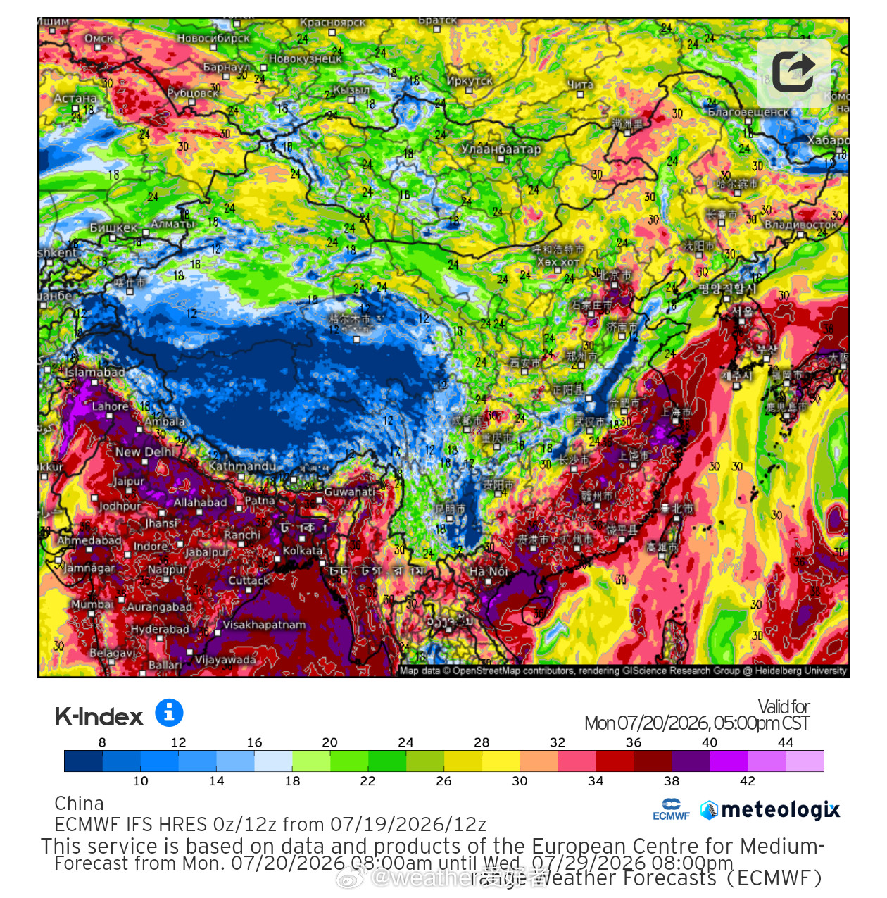 强对流天气今天和昨天的形势基本一致，南方的对流雨带继续维持西南-东北分布，以分