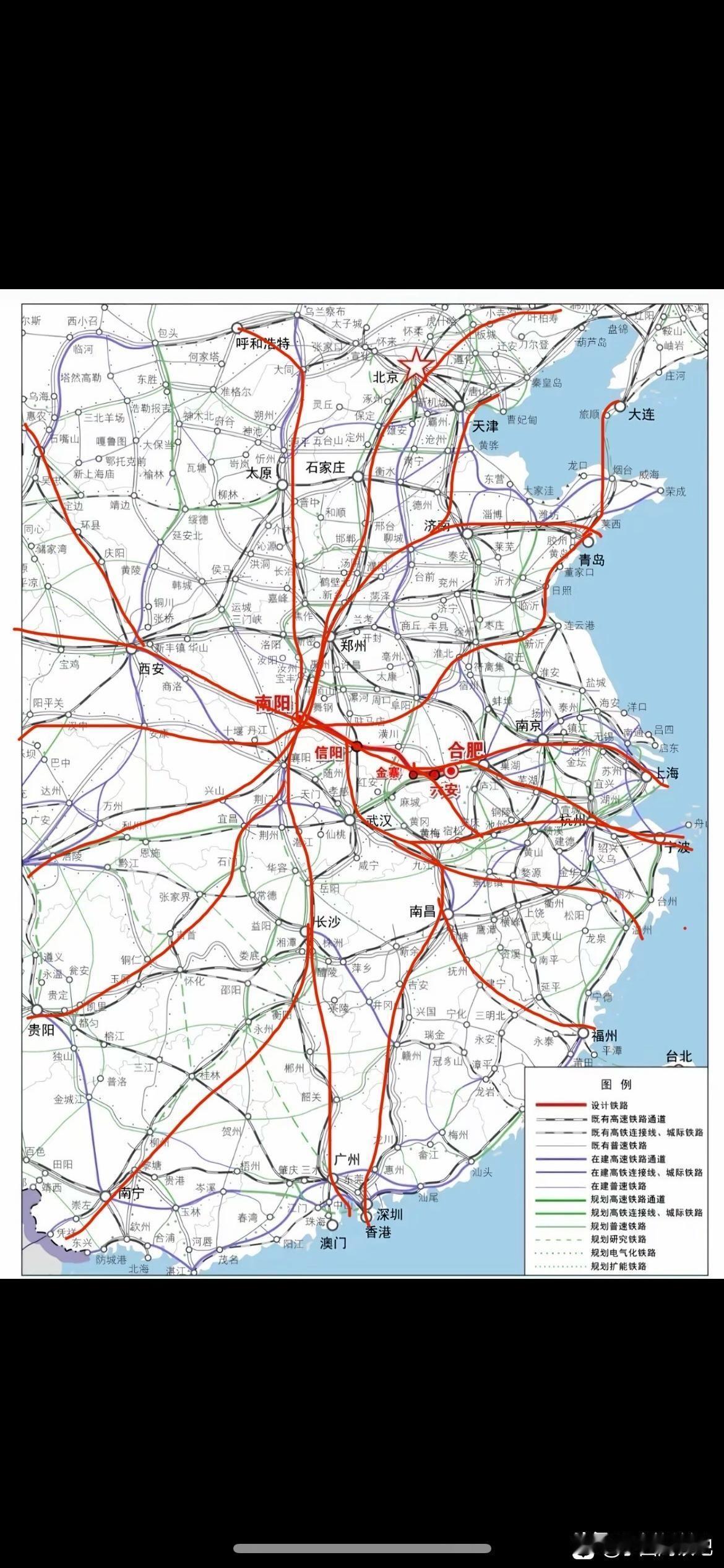 以南阳为中心的视角看中国铁路规划这些线路大多已经建成或者在规划中，没有一条线路