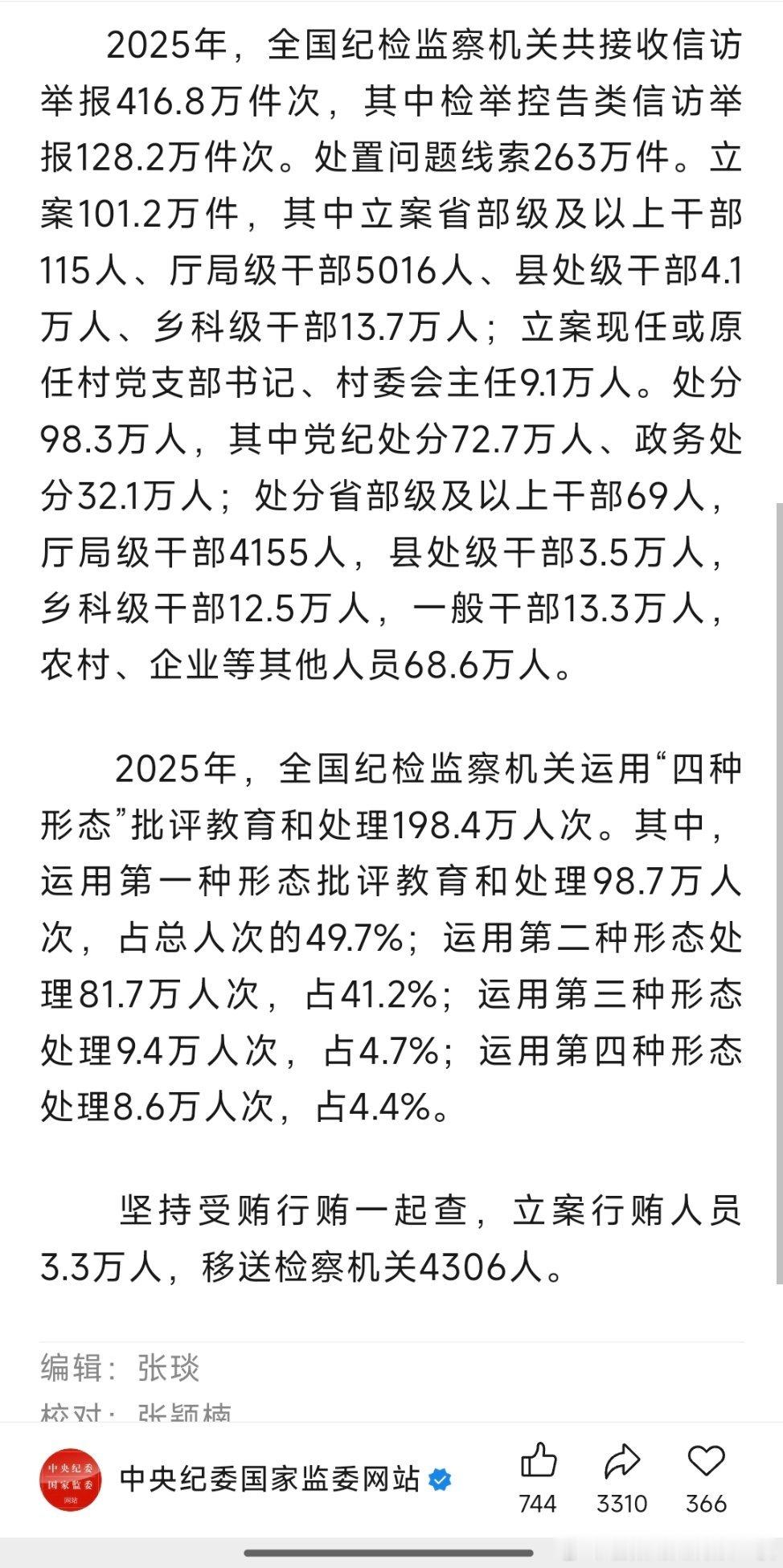 中纪委：2025年立案省部级及以上干部115人、厅局级干部5016人。