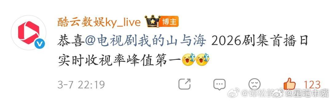 谭松韵我的山与海演技《我的山与海》今年央八剧集首播日峰值收视第一！而且实时走势还
