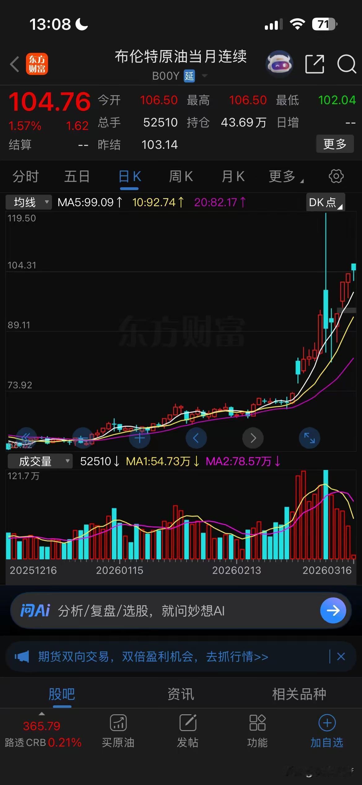 这战争越打越不对劲，再打下去川普都成了普京的白手套了。​布伦特原油再次来到10
