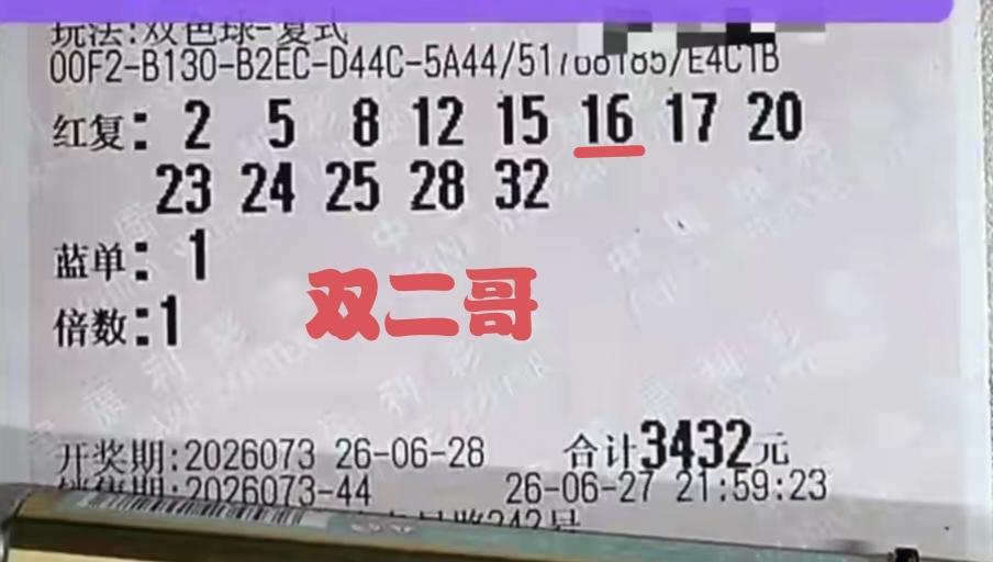 双二哥又输了，输得非常彻底，非常干脆，在第73期福彩双色球当中，只取得了1+0的