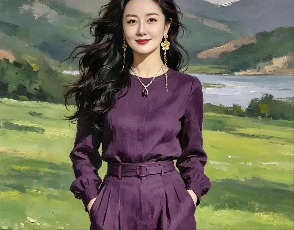 风把长发轻轻吹起，你站在画里的草地。湖水远，山色低，紫衣盛着晴日的暖
