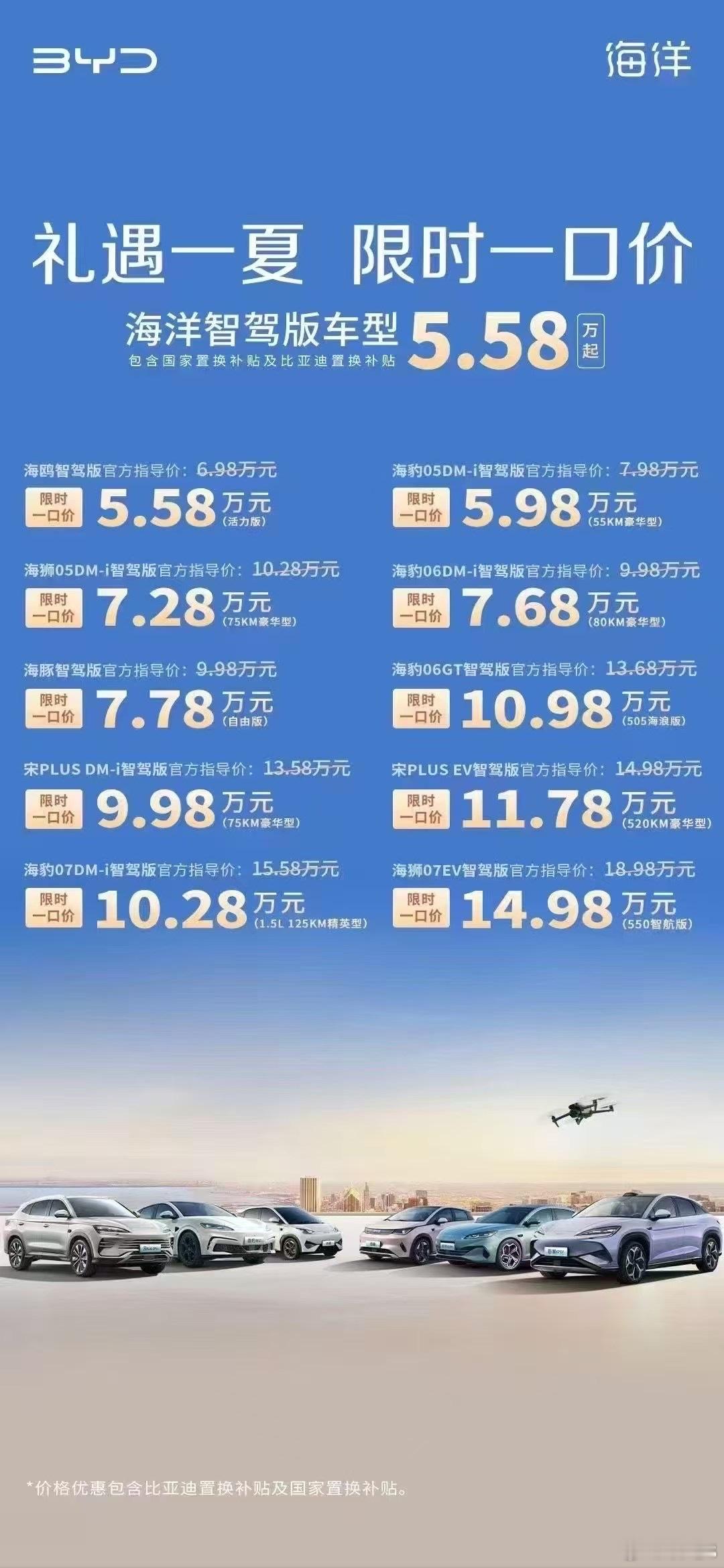比亚迪一口价海洋网出一口价5.58万元起[并不简单]海鸥海豹海狮海豚​​​
