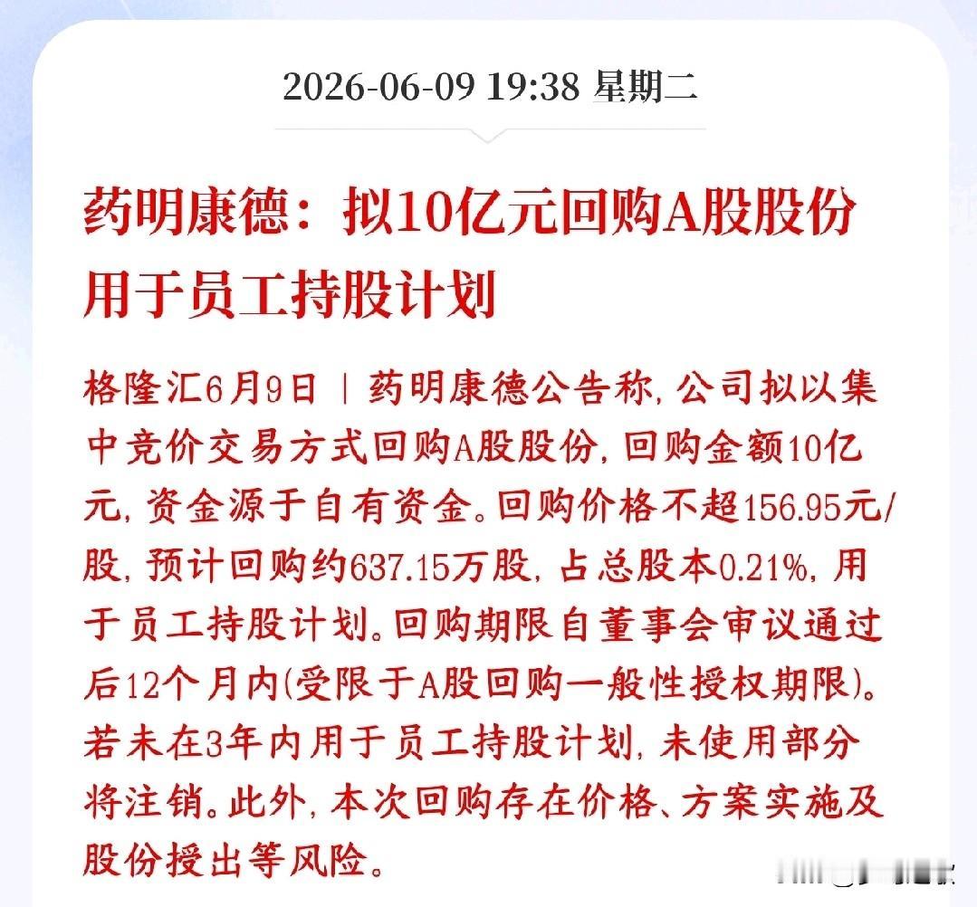 创新药板块重磅利好，龙头回购股份，明天板块稳了药明康德公告公司拿出10亿自有资