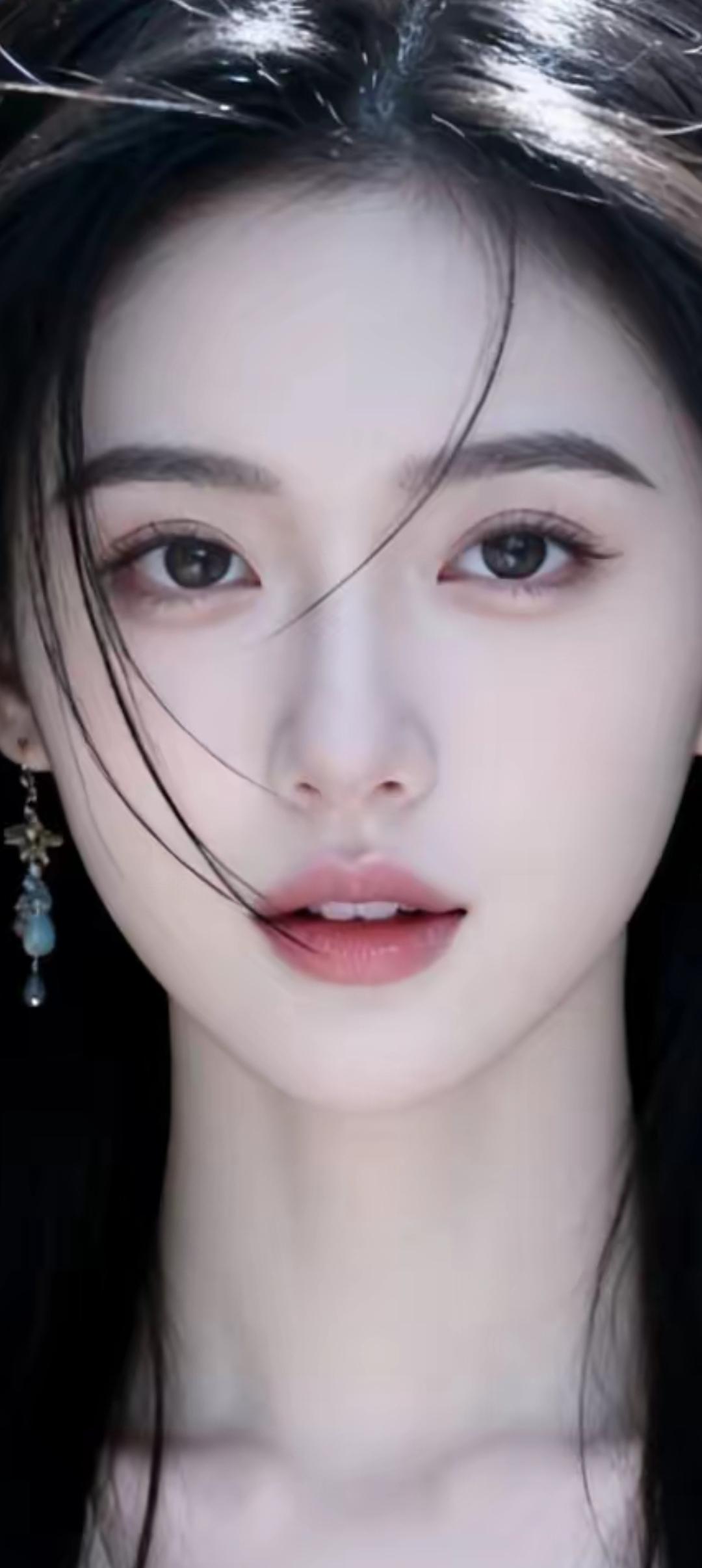 温柔仙气少女，梦幻蓝宝石耳坠，清新自然妆容