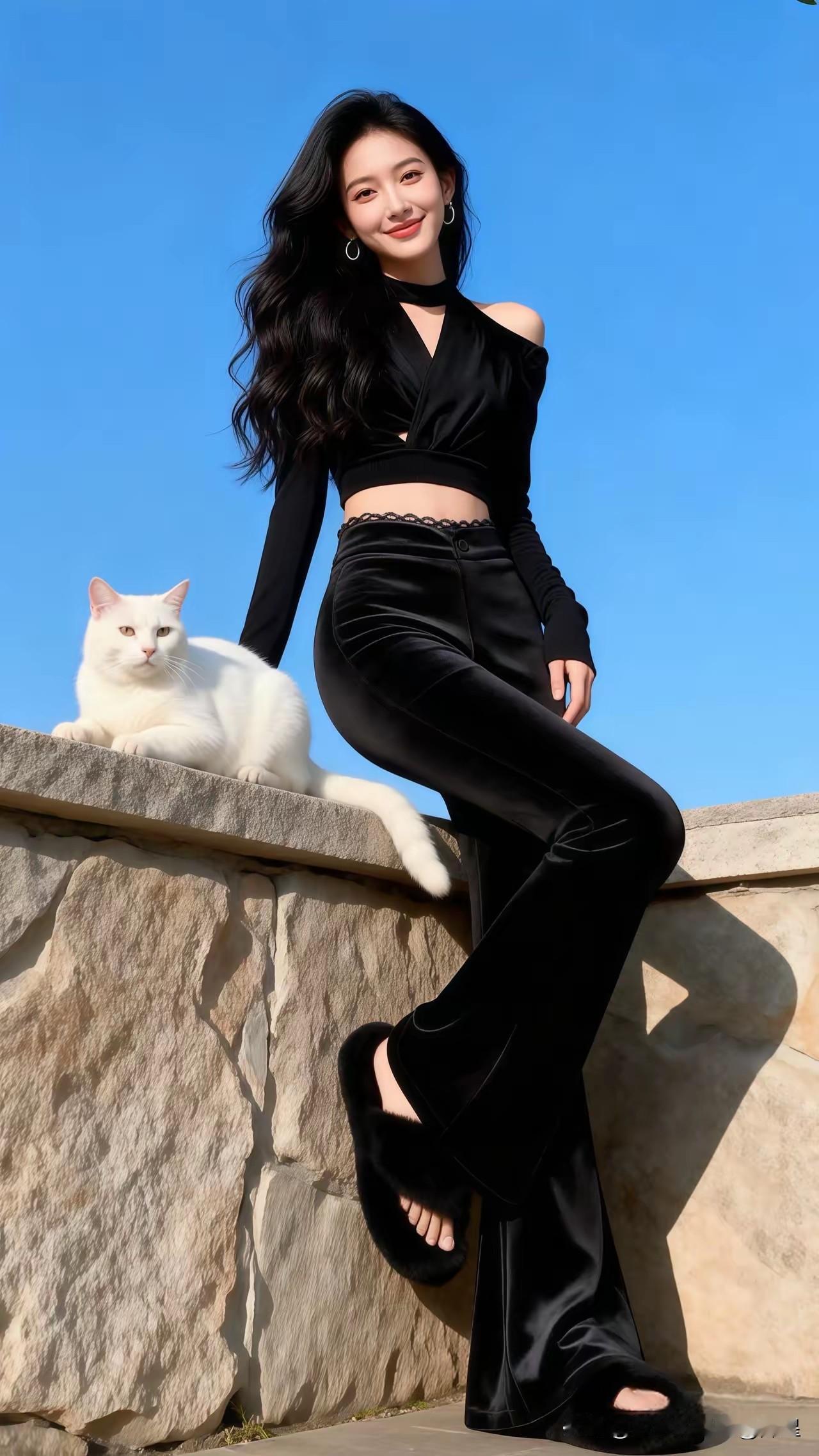 只有蓝天，没有白云☁黑丝绒套装展现完美身材！高清4K全屏壁纸无水印！高清鎖