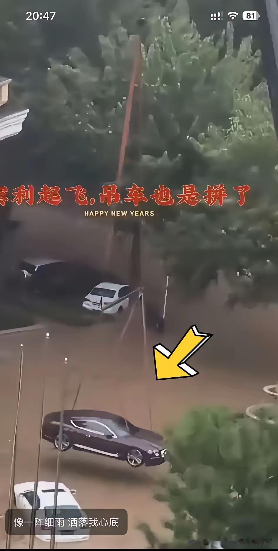 格局拉满！沈阳宾利车主硬核避险，直接把车吊在半空躲暴雨台风暴雨席卷沈阳，低