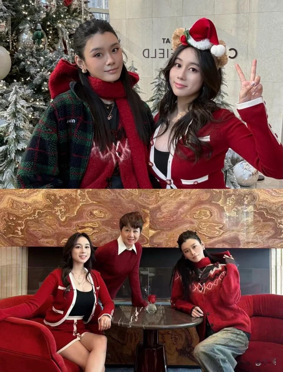奚梦瑶跟四太过圣诞❗挡不住的超模气质奚梦瑶跟四太一家过圣诞节啦都穿得红红火火