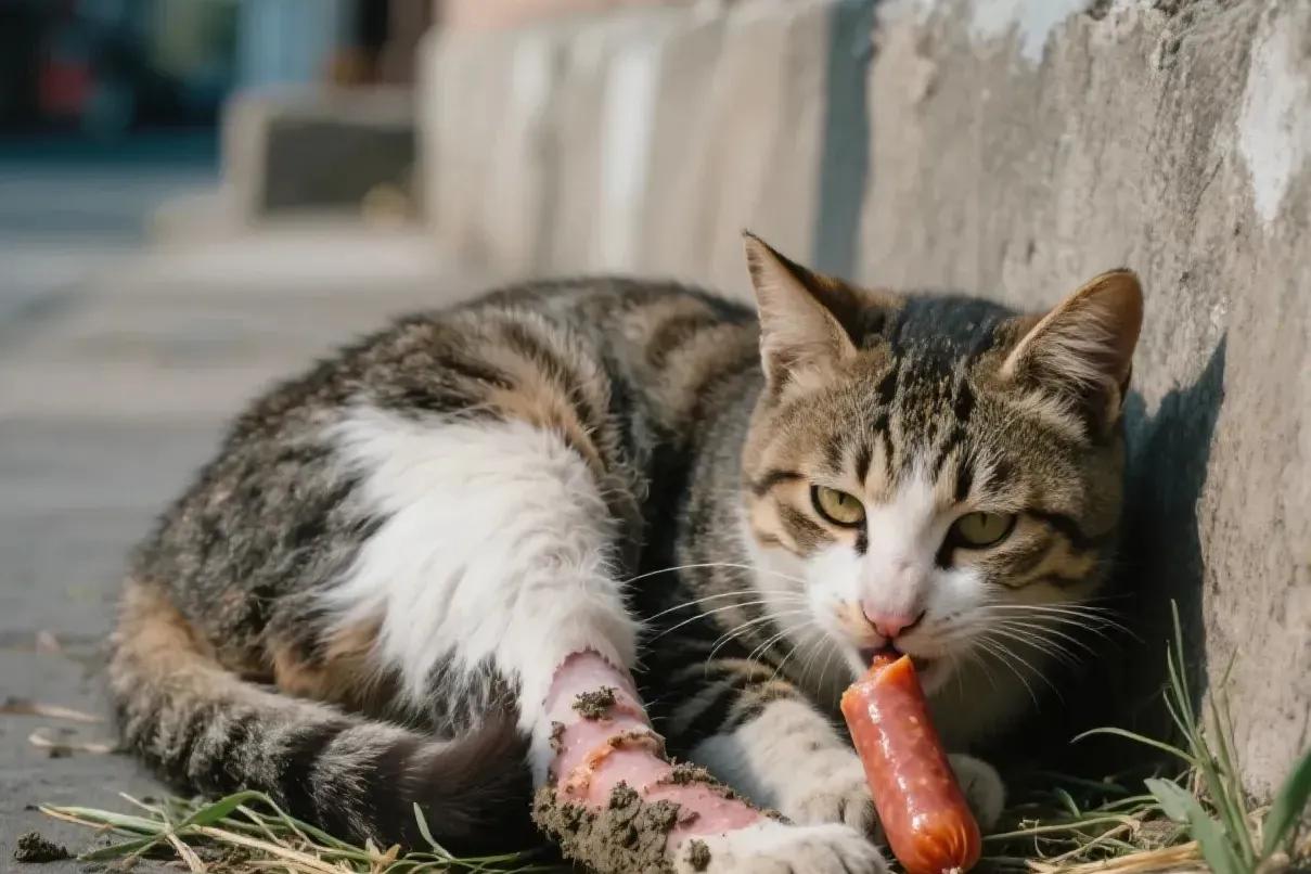 今天买完面包正要回家，在巷子口看见一只受伤的猫，它蜷在那儿，前腿好像不能动，嘴里