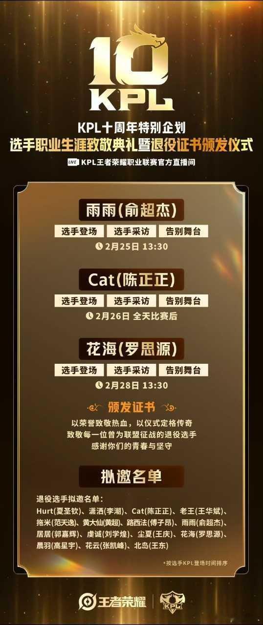 KPL选手致敬典礼已经确定的时间-雨雨（俞超杰）：2月25日13:30-C