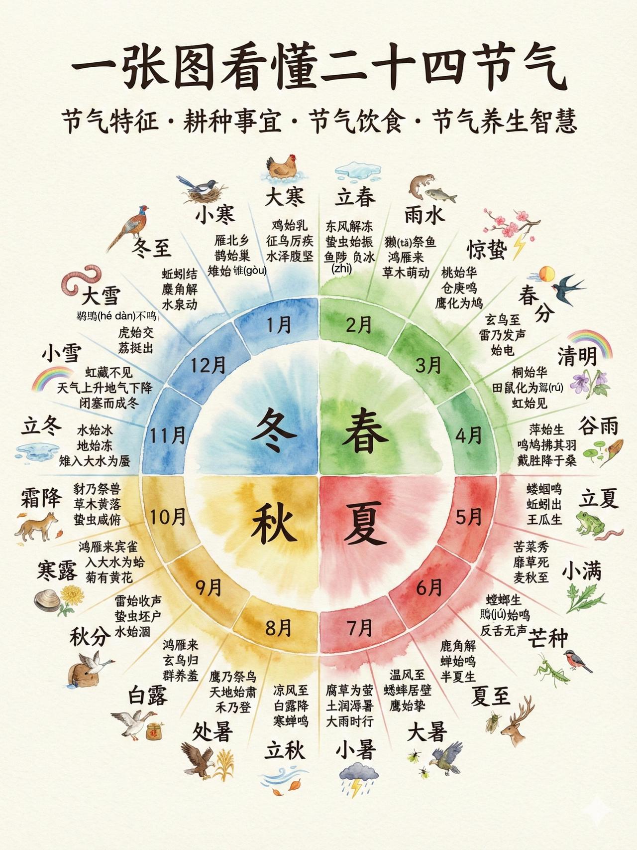 ✨一张图看懂中国人的智慧——二十四节气✨古人把四季的流转，藏进了24个