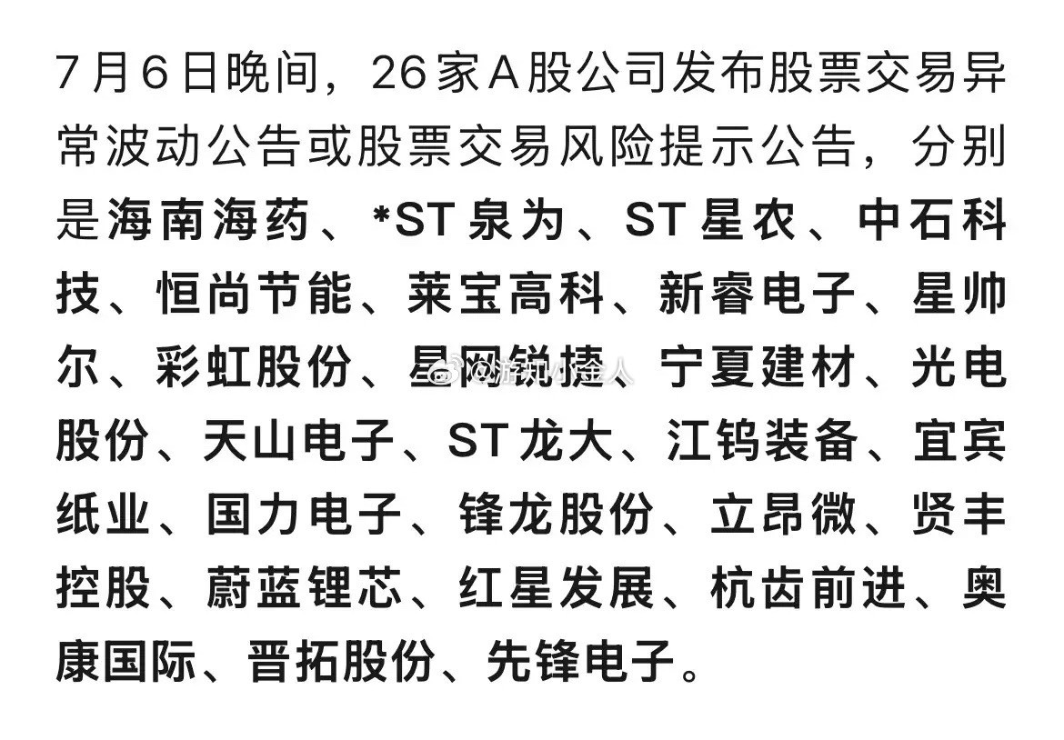 重磅预警！26家个股集体发风险公告，短线炒作要凉？晚间26家A股扎堆披露异动、风