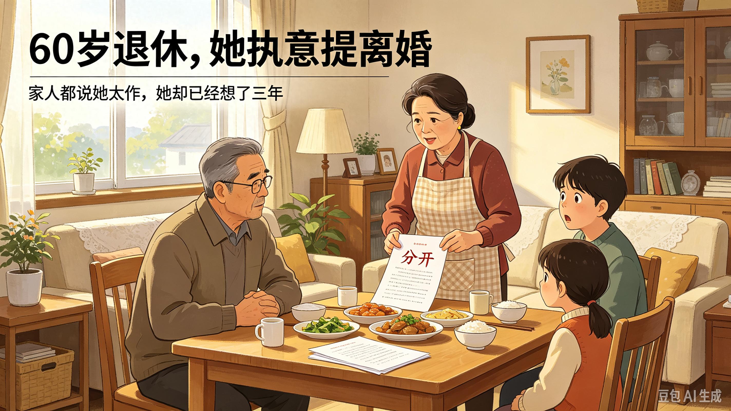 60岁退休执意离婚被骂作, 分开66天全家醒悟