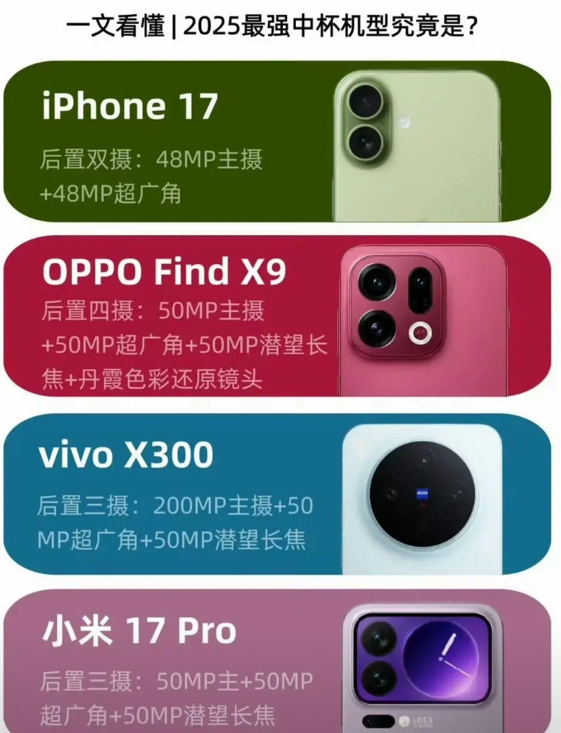 最强标准版四选一，小米用的是17Pro，因为标准版配置挤牙膏，17Pro才有点看