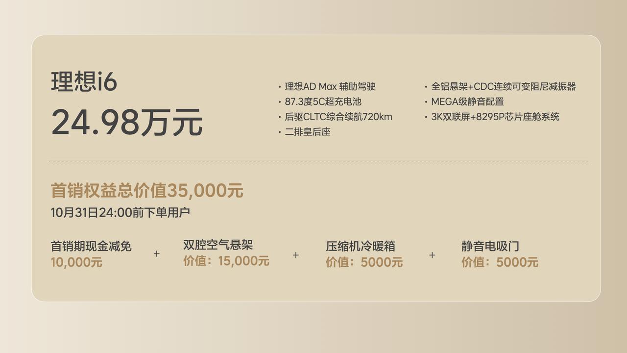 理想i6价格来了，限时23.98万（跟我节目预测的走向一样），送双腔空悬、冰箱、