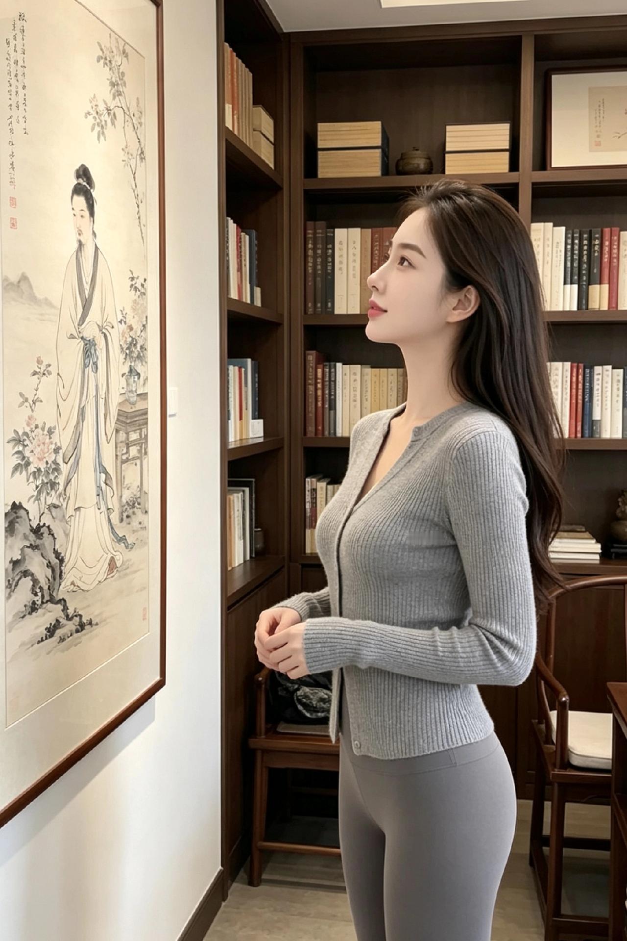 怎样穿搭知性又显身材?优雅书房里的古典美人，沉静而美丽。