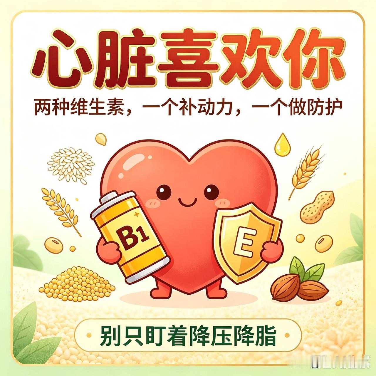 心脏喜欢你：维生素B₁、维生素E❤️养护心脏，难道只盯着降压、降脂就够了吗