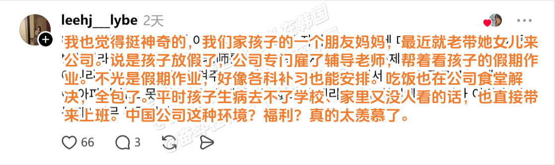 在中国工作的韩国人分享中国可以带孩子上班的文化海外新鲜事热点现场