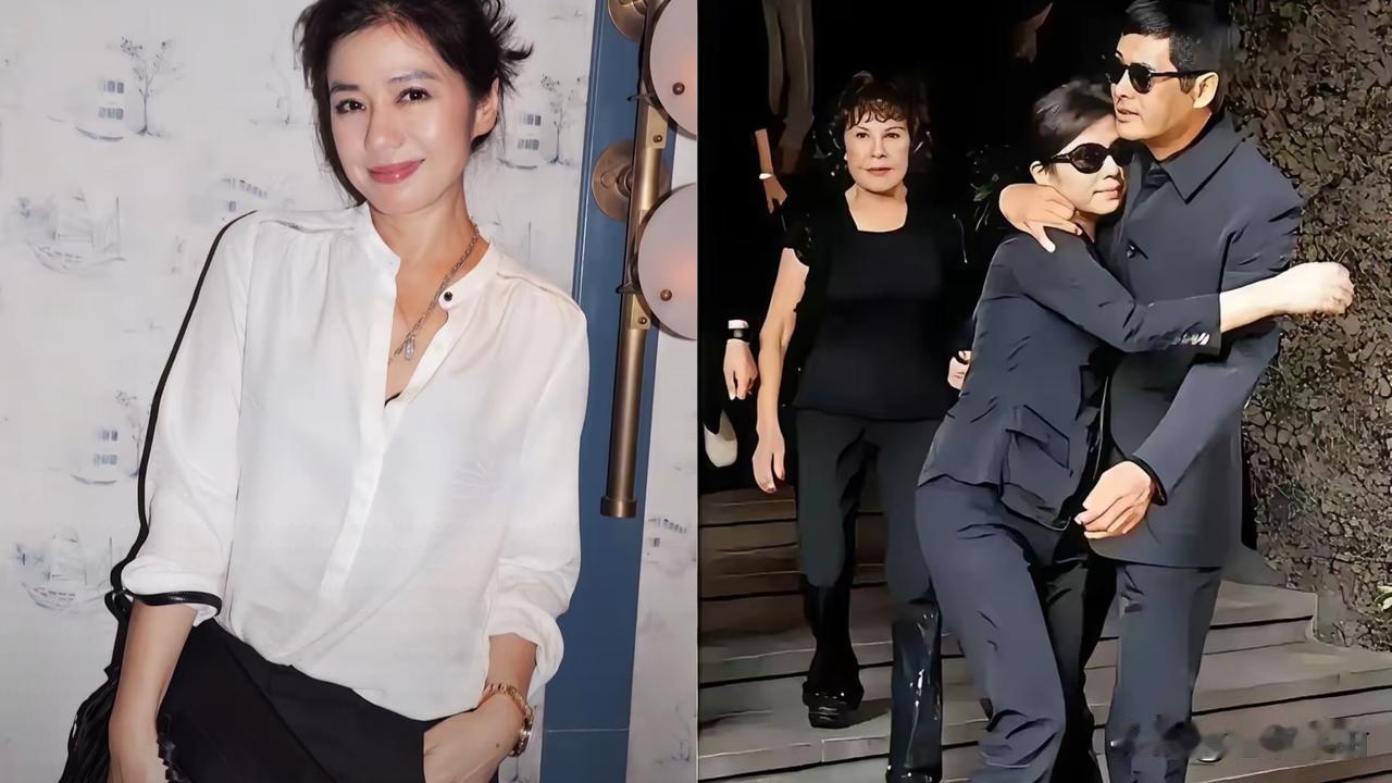 钟楚红在丈夫葬礼上崩溃痛哭，扎进周润发怀里。发哥轻拍她后背安慰，发嫂在一旁也