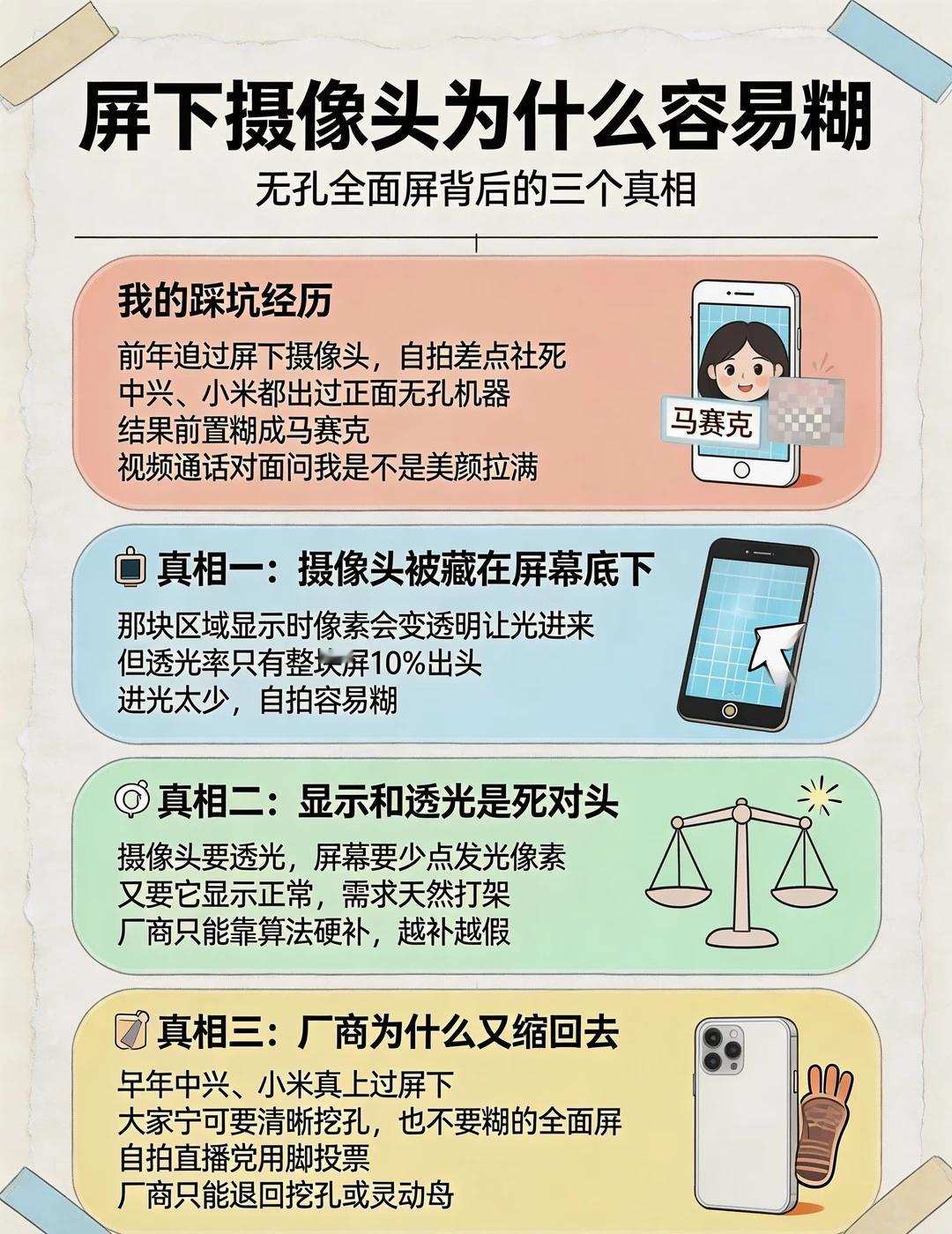 全面屏还有孔？华为这波能治好吗我前年追过屏下摄像头，自拍差点社死。那时候中兴
