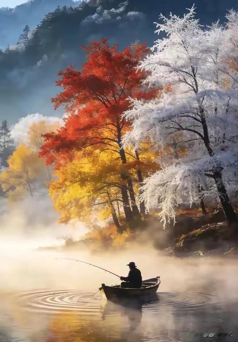 上联：一竿垂钓晨中雾下联：满湖仙境倒影里