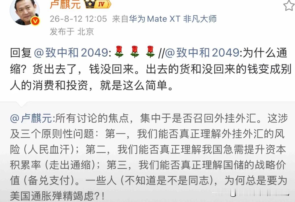 卢麒元先生，为什么会出现通缩压力？货出去了，钱没回来。出去的货和没回来的钱变成别
