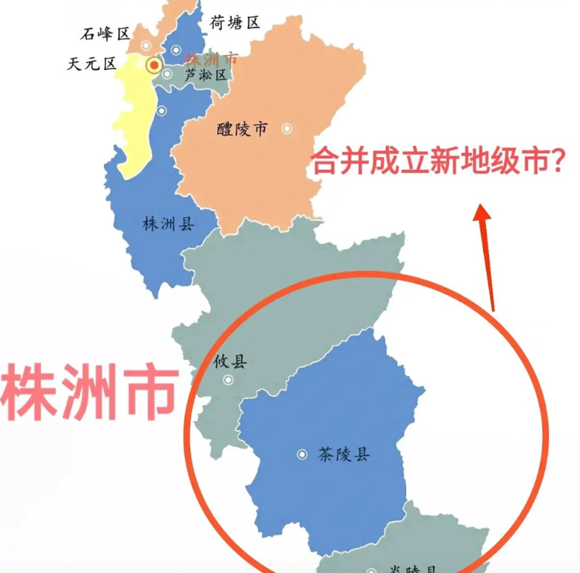 本以为安徽宿州的行政区划很狭长了，但只到我看了湖南株洲的行政区划地图才发现宿州的