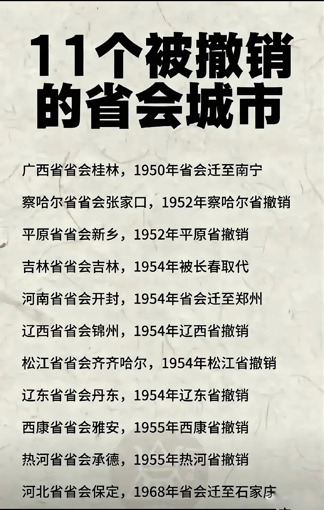 原来这么多城市曾经做过省会城市。开封是河南近七百年的省会，太可惜了！民国时期广西