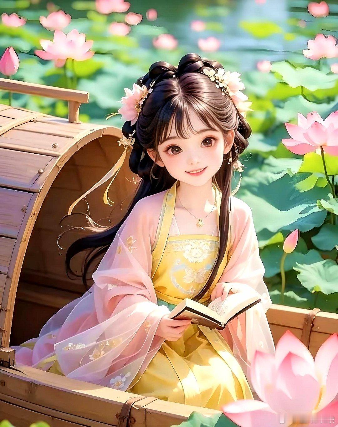 幽静荷塘温书小才女古风头像​​​