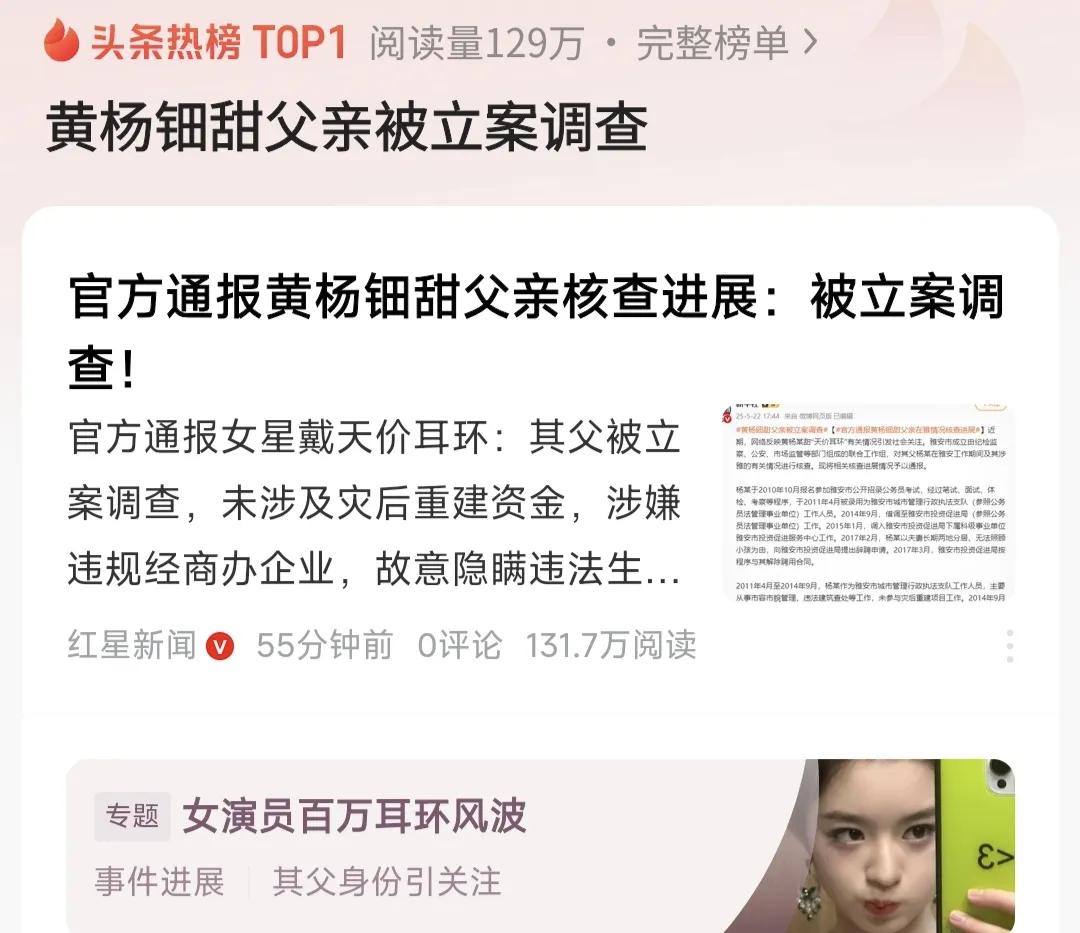 大结局了，大家翘首期盼的官方调查结果出来了，黄杨钿甜的父亲被立案调查，立案调查的