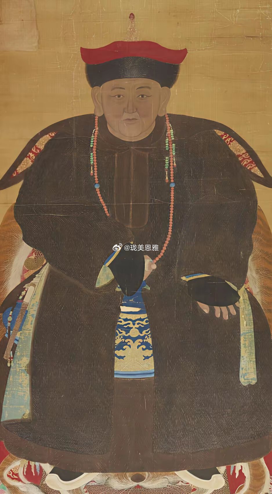 网传多尔衮彩照对比！一张网传彩色复原图一张美国博物馆馆藏古画像​​​