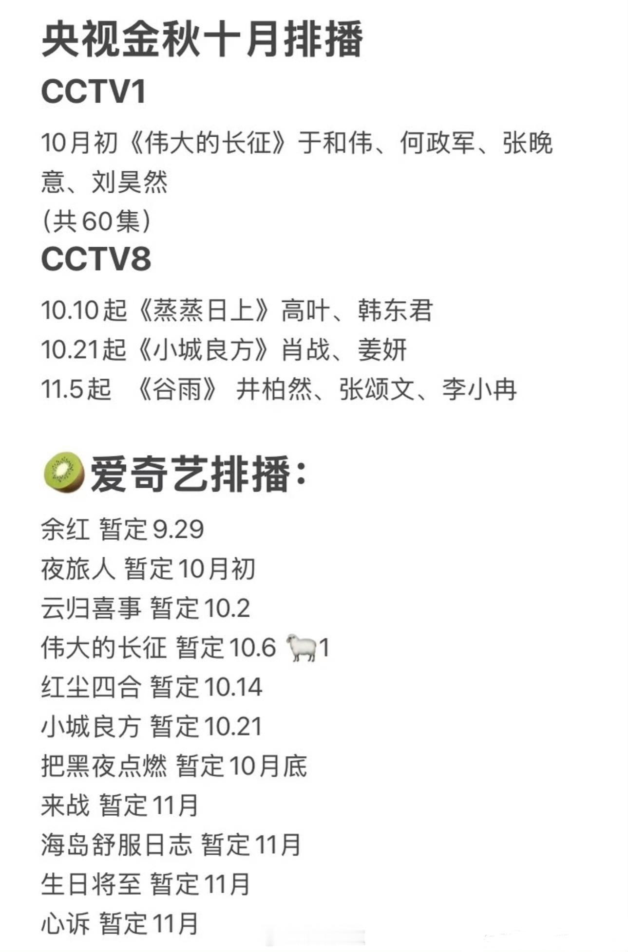 👖🥭🥝各平台新剧排播，Q4最后一轮角逐开始了​​​