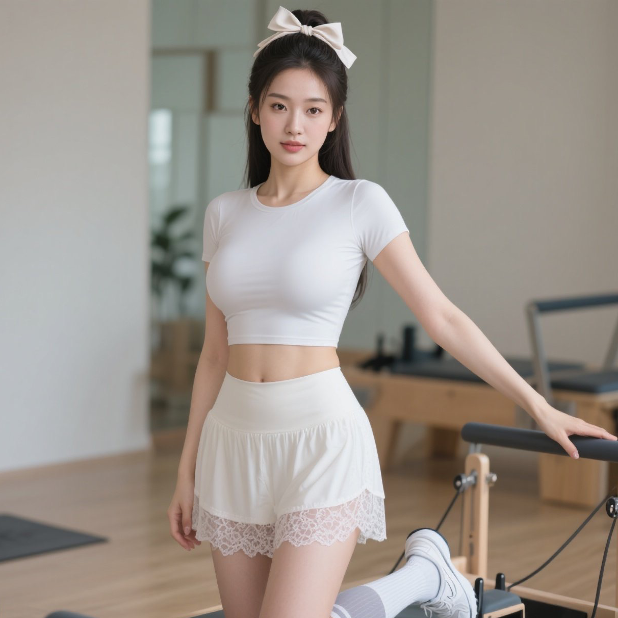 少妇天台秀身材，瑜伽服下春光来！