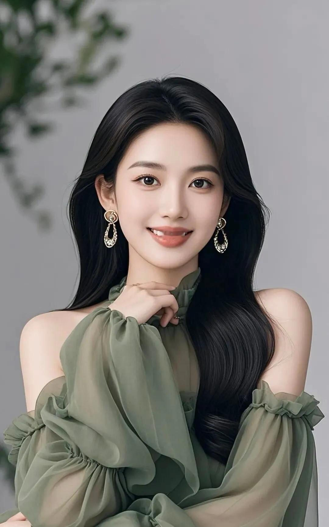 优雅绿衣少女，微笑如春风拂面