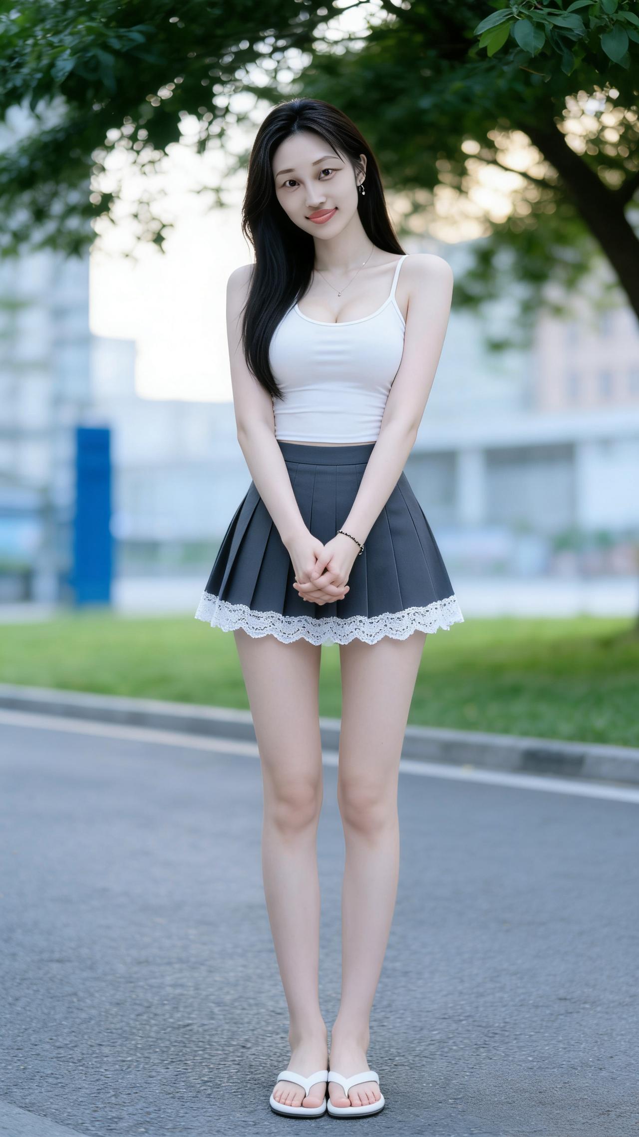 夏日清新穿搭，白色背心搭配黑色短裙，轻松自在，元气满满！🌞👗👗