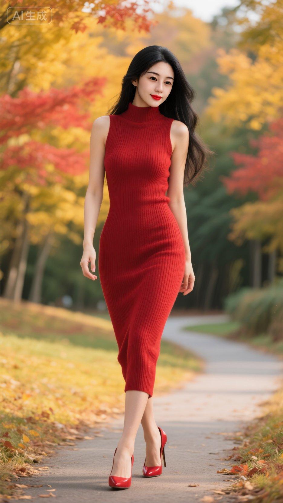 红色红色连衣裙旗袍美女