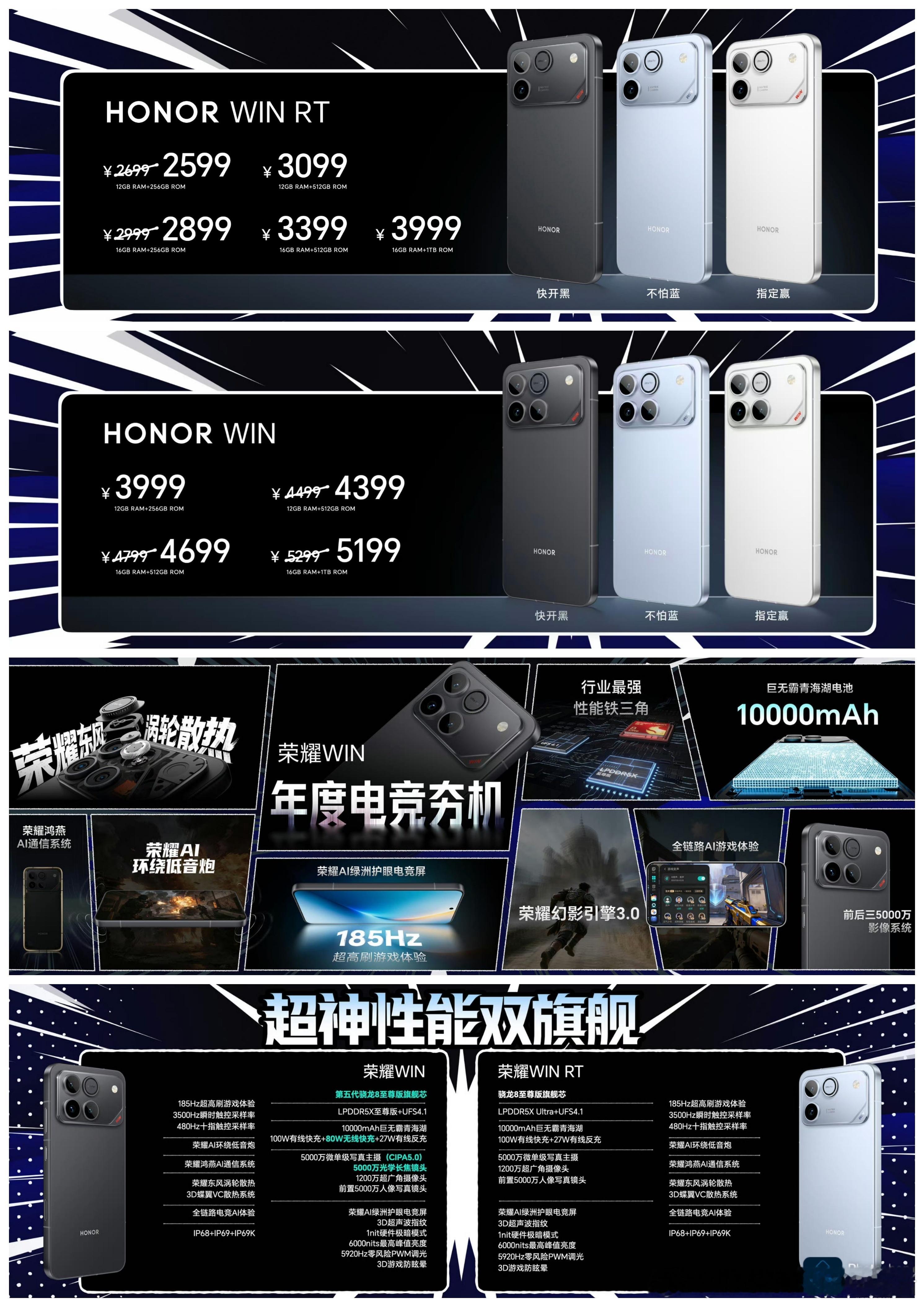 荣耀WINRT，价格2599元至3999元。荣耀WIN，价格3999元至519