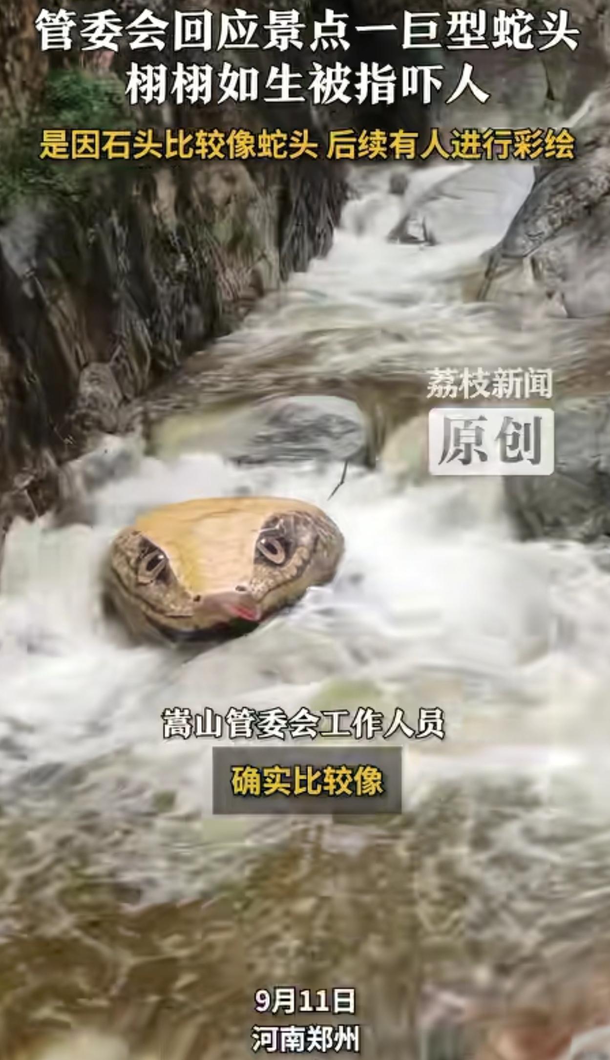 人不能吃太饱！河南景区，游客在河边看风景，突然发现河中间有个巨型蛇头，正瞪着圆眼