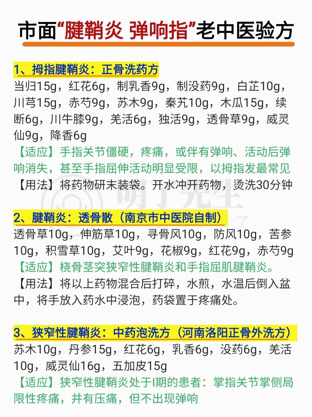 市面常用“各腱鞘炎、弹响指”老中医验方