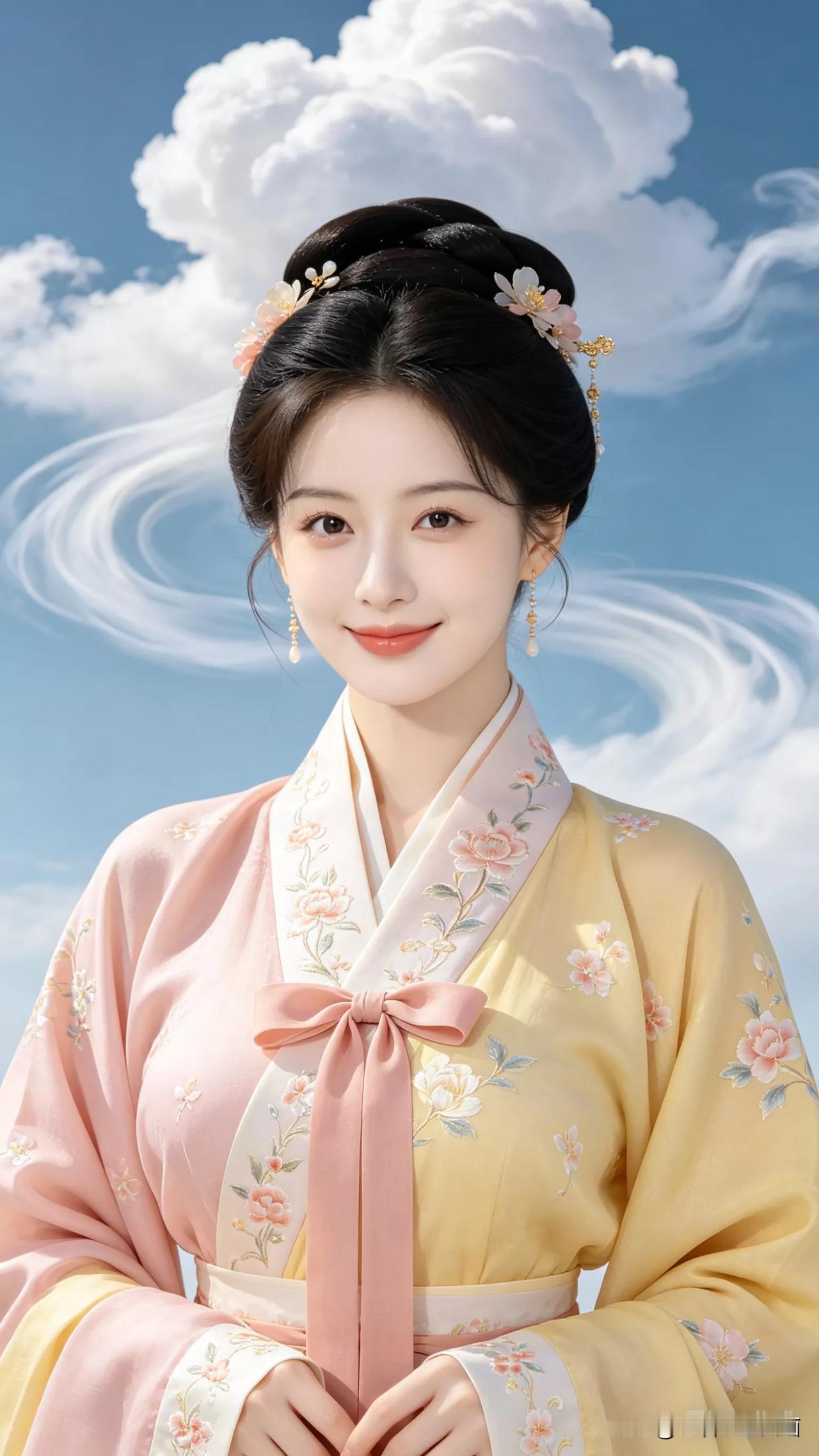 张立启原创书画AI作品古仕女发髻服饰集锦第722期AI粉裳仕女图AI朱衣仕女图