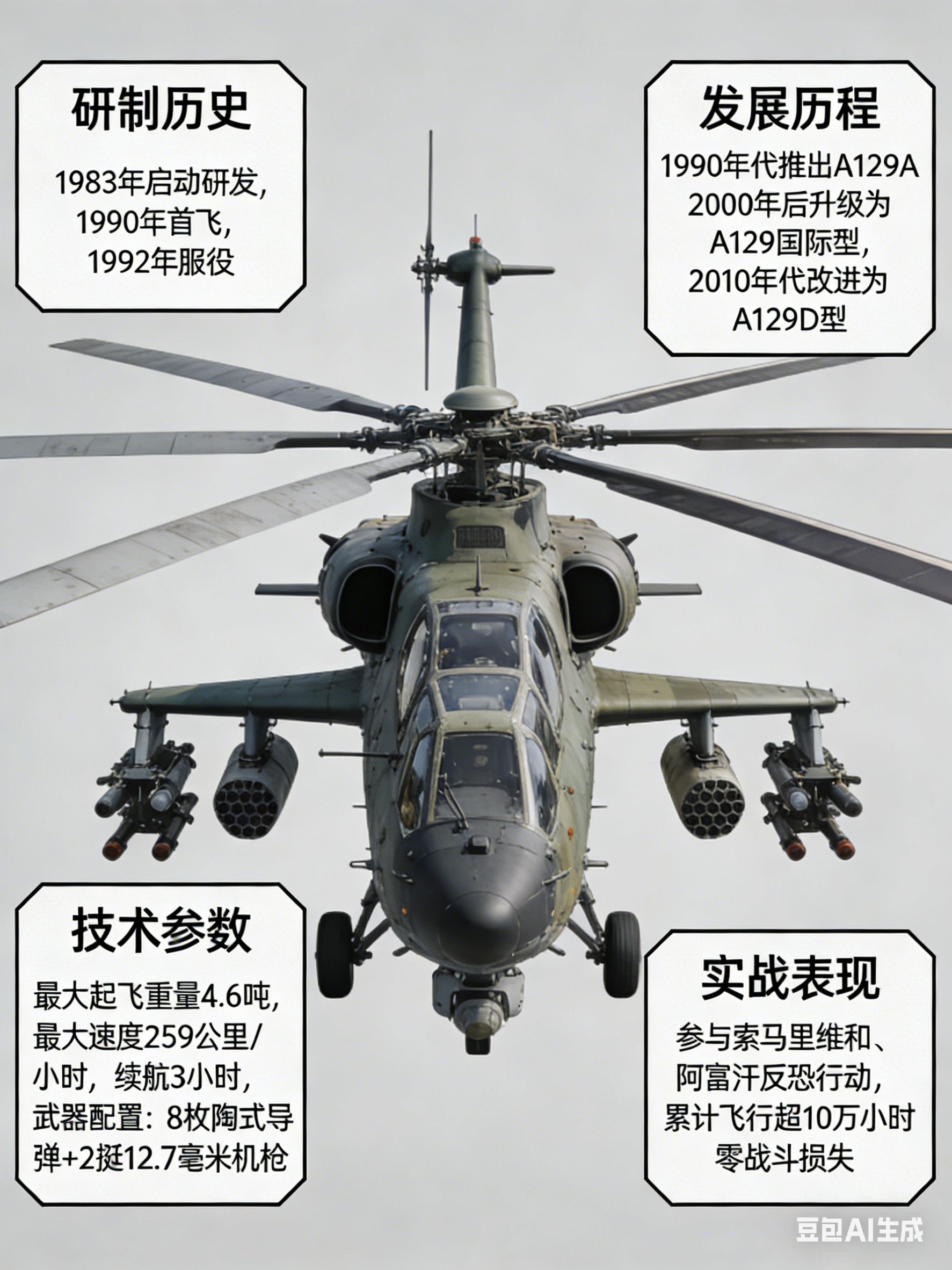 军事ai新视野“猫鼬”武装直升机［意］阿古斯塔•韦斯特兰A129武装直升机是意